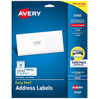 Avery Easy Peel Inkjet Address Labels, 1" x 2 5/8", White, 750 Labels Per Pack