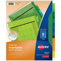 Avery Big Tab Insertable Plastic Dividers, 8-Tab, Assorted Colors, 8/Set