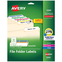 Avery Laser/Inkjet File Folder Labels, 2/3" x 3 7/16", Assort Colors, 750 Labels Per Pack