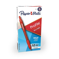 Paper Mate Profile Retractable Ballpoint Pens, Bold Point, Red Ink, Dozen
