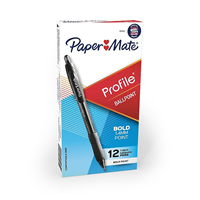 Paper Mate Profile Retractable Ballpoint Pens, Bold Point, Black Ink, 12/Pack