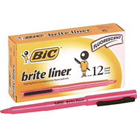 BIC Brite Liner Stick Highlighter, Chisel Tip, Pink, Dozen