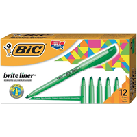 BIC Brite Liner Stick Highlighter, Chisel Tip, Green, Dozen