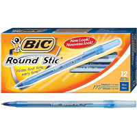 BIC Round Stic Xtra-Life Ballpoint Pen, Medium Point, 1.0mm, Blue Ink, Dozen