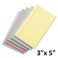 Index Cards, 3 x 5, Blue/ Violet/ Green/ Cherry/ Canary, 100/ Pack
