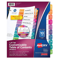 Avery Ready Index Customizable Table of Contents Paper Dividers, 10-Tab, Multicolor, Set