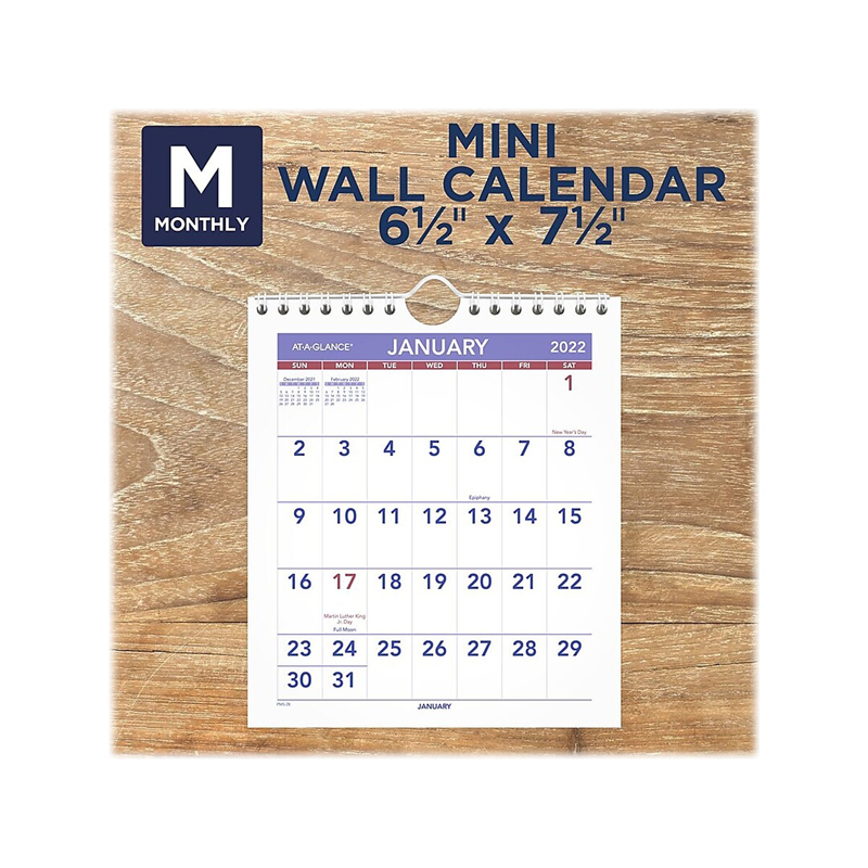 AT-A-GLANCE® Mini Monthly Wall Calendar, 7 x 8, White, 2022 (SKU 1058183471)