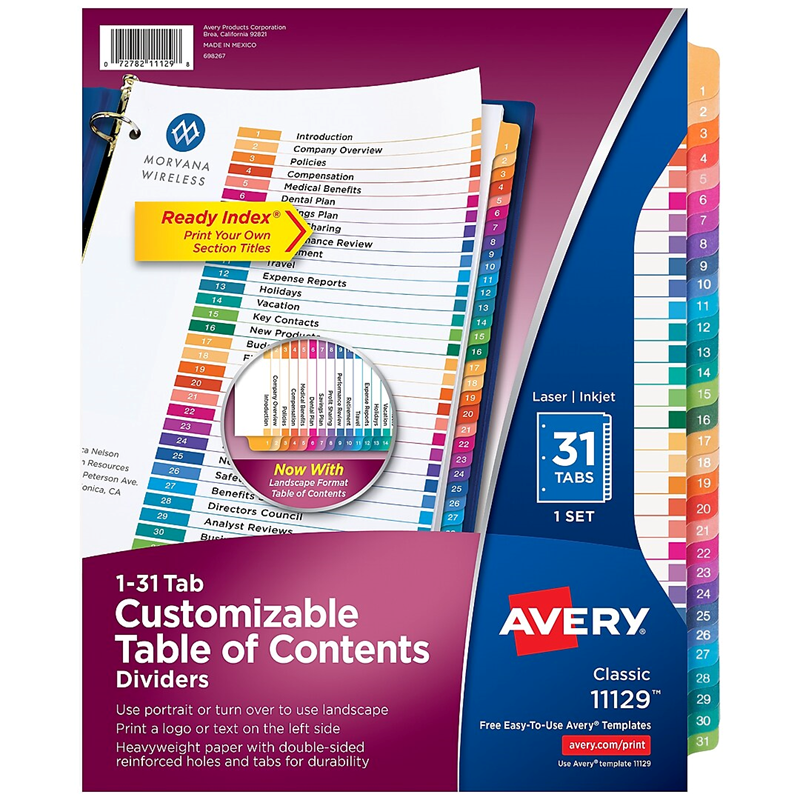 Avery 1-31 Table Of Contents (SKU 1057984871)