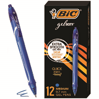 BIC Gel-Ocity Quick Dry Retractable Gel Pen, Medium Point, Blue Ink, Dozen