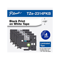 Brother P-Touch TZe-231 Label Maker Tape, 0.47"W, Black on White, 4/Pack