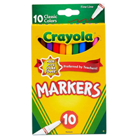 Crayola Classic Kid's Markers, Fine Point, Assorted, 10/Pack