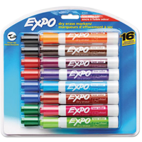 EXPO Low Odor Dry Erase Markers, Chisel Tip, Assorted Colors, 16 Pack