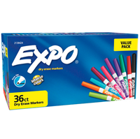 Expo Low Odor Dry Erase Markers, Fine Point, Assorted Colors, 36/Pack
