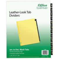 Office Essentials Paper Monthly Dividers, 12 Tab, Black