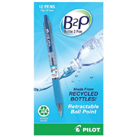 Pilot B2P Bottle 2 Pen Retractable Ballpoint Pens, Fine Point, Blue Ink, Dozen