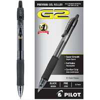 Pilot G2 Retractable Gel Pens, Fine Point, Black Ink, Dozen