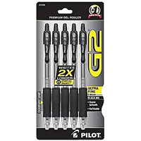 Pilot G2 Retractable Gel Pens, Fine Point, Black Ink, 5/Pack