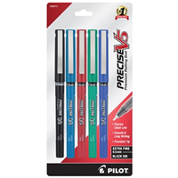 Pilot Precise V5 Rollerball Pens, Extra Fine Point, Assorted Ink, 5/Pack