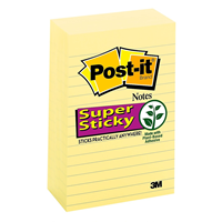 Post-It Super Sticky Notes 4x6 Canary Yellow Lined 5 pack