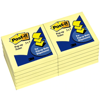 Post-it® Pop-up Notes, 3" x 3" Canary Yellow, 100 Sheets/Pad, 12 Pads/Pack