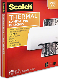 Scotch Thermal Laminating Pouches, 200-Pack, 8.9 x 11.4 Inches, Letter Size Sheets, Clear