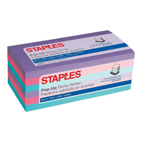 Staples Stickies Pop-Up Standard Notes, 3" x 3" Assorted, 100 Sheets/Pad, 12 Pads/Pack