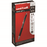 uni-ball 207 Retractable Gel Pens, Medium Point, Black Ink, 12/Pack