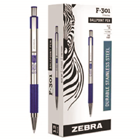 Zebra F-301 Retractable Ballpoint Pen-Blue 12ct